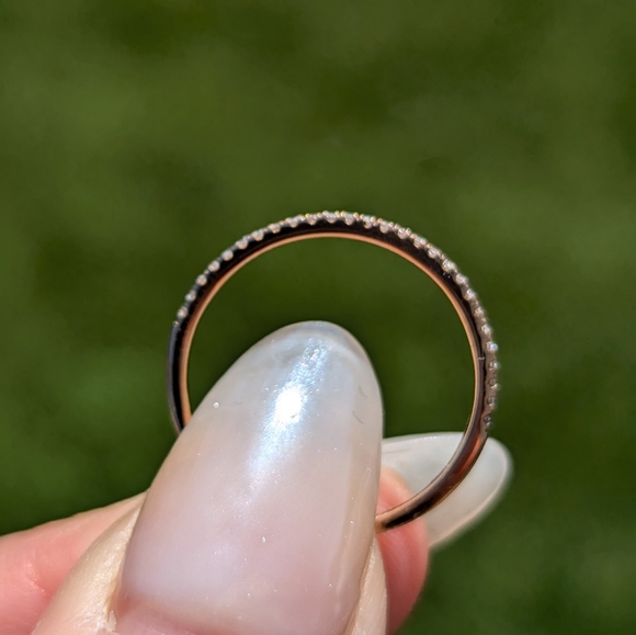14K Rose Gold Diamond Dainty Thin Band Ring - Picture 7 of 9